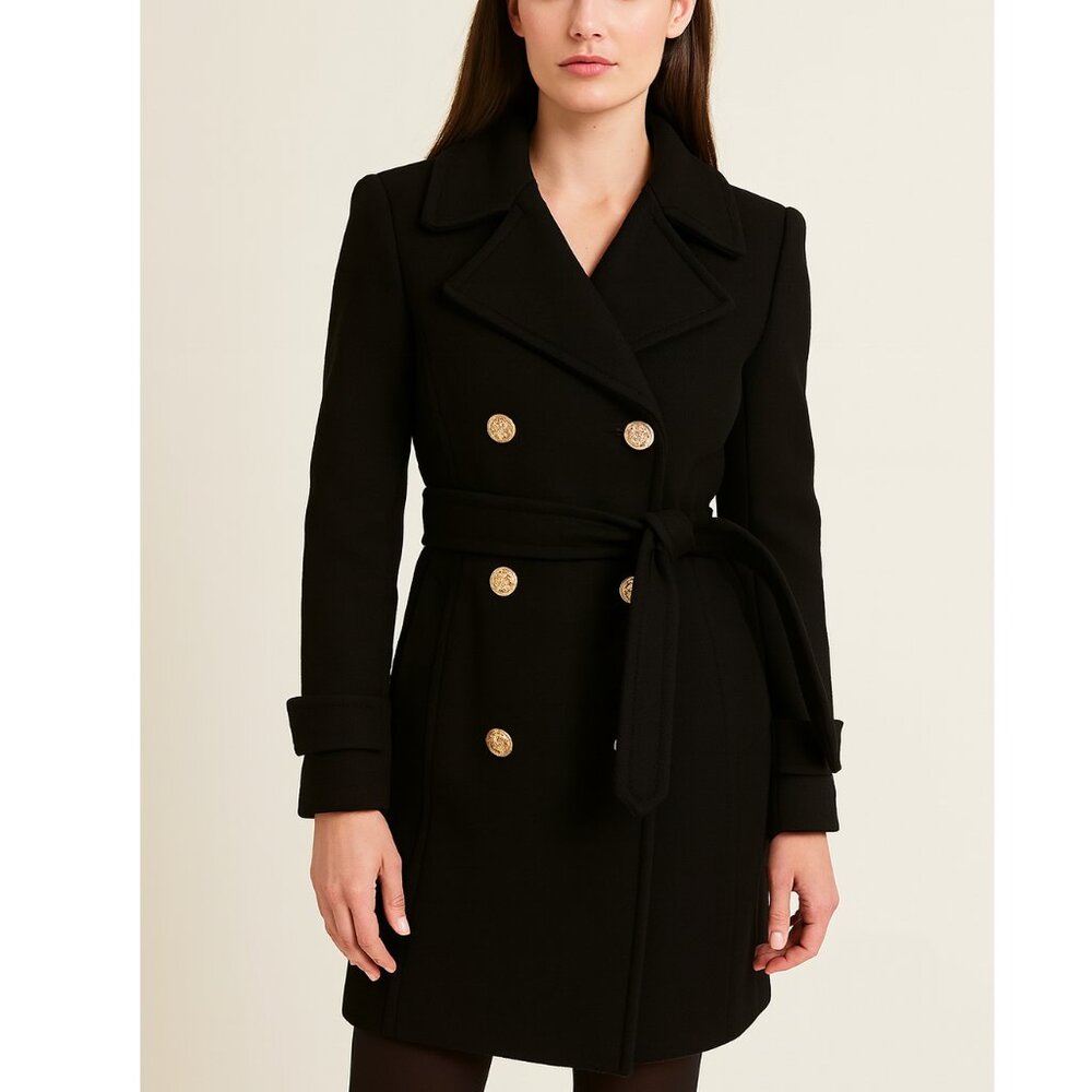Albert Nipon Black Wool Pea Coat - image 1